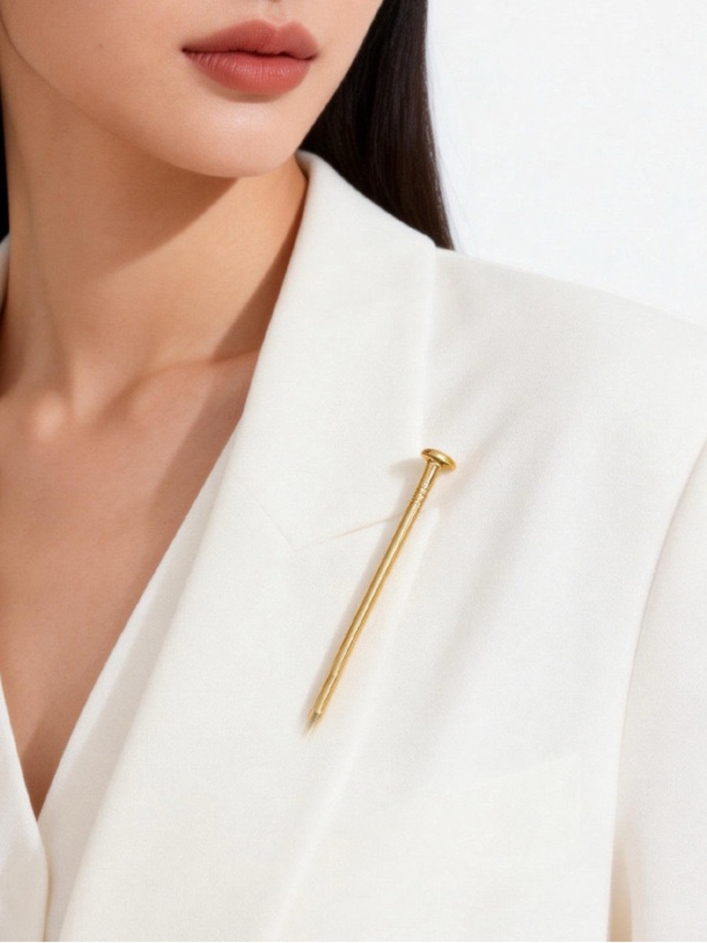 Anthropologie Gold Nail-Shape Brooch Pin